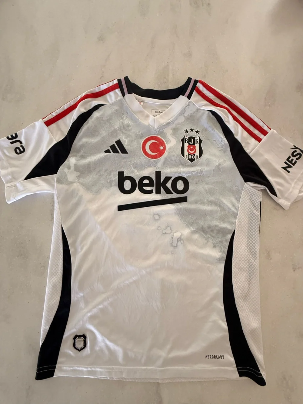adidas White & Black Besiktas BJK Home Jersey with Red Accents